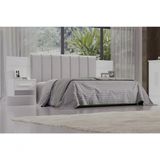 Cabeceira Para Cama Queen Size Ripada Irís Estofada Com 2 Mesas De Cabeceira D&#39; Doro Branco/ripado