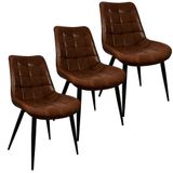 Kit 3 Cadeiras Romana Provence Poltrona Estofada Pu Vintage Retro Pés Preto - Preto