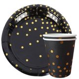 Kit 20un Prato E Copo Papel Festa Aniversário Preto Dourado
