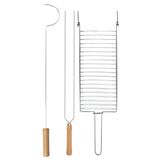 Kit Preparo Churrasco 3pc Churrasqueira 65cm Cabo Madeira