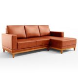 Sofá 3 Lugares 200cm Living Com Chaise Direito Sala De Estar Kayrós D05 Sintético Camel - Mpozenato