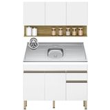 Armário De Cozinha E Balcão Com Pia 150cm Lina K02 Supremo/freijó - Mpozenato