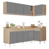 Armário De Cozinha Modulado De Canto Esquerdo 4 Peças Cp50 Balcão Com Tampo Castanho/cinza - Lumil