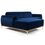 Sofá 265cm 4 Lugares Com Chaise Esquerdo Pés Gold Molino C-304 Veludo Azul Marinho - Domi