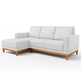 Sofá 3 Lugares 200cm Living Com Chaise Esquerdo Sala De Estar Kayrós D05 Sintético Branco - Mpozenato