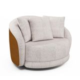 Poltrona Decorativa Giratória Para Sala 122cm Kaly M22 Sintético Caramelo/linho Bege - Mpozenato