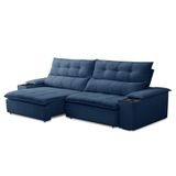 Sofá Retrátil 3 Lugares Com Porta Copo 250cm Malta F05 Veludo Azul - Mpozenato