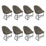 Kit 08 Cadeiras Poltrona De Jantar Bela Suede Marrom Rato Base Metálica Industrial Preto - Pallazio