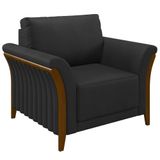 Poltrona Decorativa Sala De Estar 102cm Pés Madeira Roya M22 Pu Preto - Mpozenato