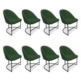 Kit 08 Cadeiras Poltrona De Jantar Bela Suede Verde Base Metálica Industrial Preto - Pallazio