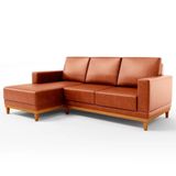 Sofá 3 Lugares 200cm Living Com Chaise Esquerdo Sala De Estar Kayrós D05 Sintético Camel - Mpozenato