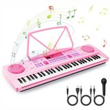 Teclado Musical Para Iniciantes 61 Teclas Com Microfone Rosa