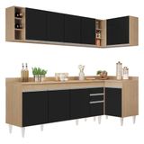 Armário De Cozinha Modulado De Canto Esquerdo 5 Peças Cp53 Balcão Com Tampo Castanho/preto - Lumil