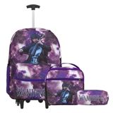 Kit Mochila Infantil Menina Rodinha Wandinha Juvenil Tam G
