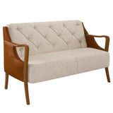 Poltrona Namoradeira 2 Lugares 135cm Capitonê Lapa M22 Pu Camel/linho Cru - Mpozenato