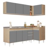 Armário De Cozinha Modulado De Canto Esquerdo 4 Peças Cp51 Com Pia Inox Castanho/cinza - Lumil