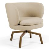 Poltrona Decorativa Sala De Estar Melissa Base Ka Giratória Castanho C-129 Linho Bege Escuro - Domi