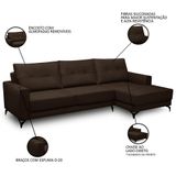 Sofá 4 Lugares Com Chaise Direito 265cm Soreh F05 Veludo Marrom - Mpozenato