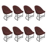 Kit 08 Cadeiras Poltrona De Jantar Bela Suede Marsala Base Metálica Industrial Preto - Pallazio