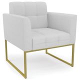 Poltrona Decorativa Base Industrial Dourado Ana Linho Cinza - Ibiza