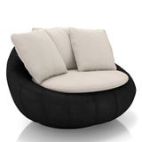 Poltrona Para Sala Giratória Redonda Saphire M22 Linho Bege/preto - Mpozenato