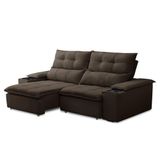Sofá Retrátil 3 Lugares Com Porta Copo 210cm Malta F05 Veludo Marrom Escuro - Mpozenato