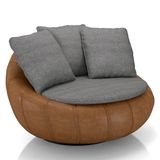 Poltrona Para Sala Giratória Redonda Saphire M22 Linho Cinza/caramelo - Mpozenato