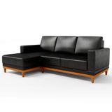 Sofá 3 Lugares 200cm Living Com Chaise Esquerdo Sala De Estar Kayrós D05 Sintético Preto - Mpozenato