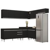 Armário De Cozinha Modulado De Canto 7 Peças Cp22 Balcão Sem Tampo Preto - Lumil