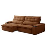 Sofá Retrátil 3 Lugares Com Porta Copo 250cm Malta F05 Veludo Terracota - Mpozenato