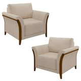 Kit 2 Poltronas Decorativas Sala De Estar 102cm Pés Madeira Roya M22 Linho Cru - Mpozenato
