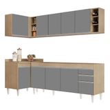 Armário De Cozinha Modulado De Canto Direito 5 Peças Cp43 Balcão Sem Tampo Castanho/cinza - Lumil