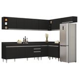 Armário De Cozinha Modulado De Canto 8 Peças Cp26 Balcão Com Tampo Preto - Lumil