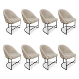 Kit 08 Cadeiras Poltrona De Jantar Bela Suede Base Metálica Industrial Preto - Pallazio Cor Bege