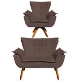 Kit Namoradeira 2 Lugares E 1 Poltrona Decorativa Giratória Madeira Opla Suede Marrom - Ibiza