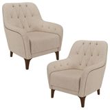 Kit 2 Poltronas Decorativas Para Sala Com Capitonê Pietà M22 Linho Cru - Mpozenato