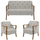 Kit Namoradeira 135cm E 2 Poltronas Decorativas Capitonê Lapa M22 Linho Cru - Mpozenato