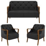 Kit Namoradeira 135cm E 2 Poltronas Decorativas Capitonê Lapa M22 Pu Preto - Mpozenato