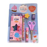 Kit Escolar Fundo Mar Lapis De Cor 12 Cores +6 Itens