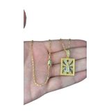 Cordão Tijolinho 1mm + Pingente Nossa Senhora Banhado A Ouro