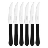 Kit 6 Facas Mesa Churrasco Tramontina Leme Inox Cabo Preto
