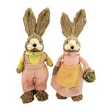 Casal De Coelho De Palha Salmão 38/39cm Decoração De Páscoa