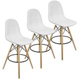 Kit 3 Banquetas Botonê Eiffel Assento Couro Base Fixa Madeira