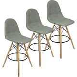Kit 3 Banquetas Botonê Eiffel Assento Couro Base Fixa Madeira