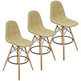 Kit 3 Banquetas Botonê Eiffel Assento Couro Base Fixa Madeira