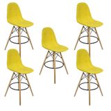 Kit 5 Banquetas Botonê Eiffel Assento Couro Base Fixa Madeira