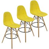 Kit 3 Banquetas Botonê Eiffel Assento Couro Base Fixa Madeira