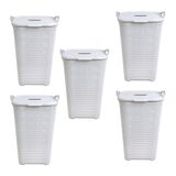 Kit 5 Cestos Rattan Grande Tampa Basculada Branco-arqplast