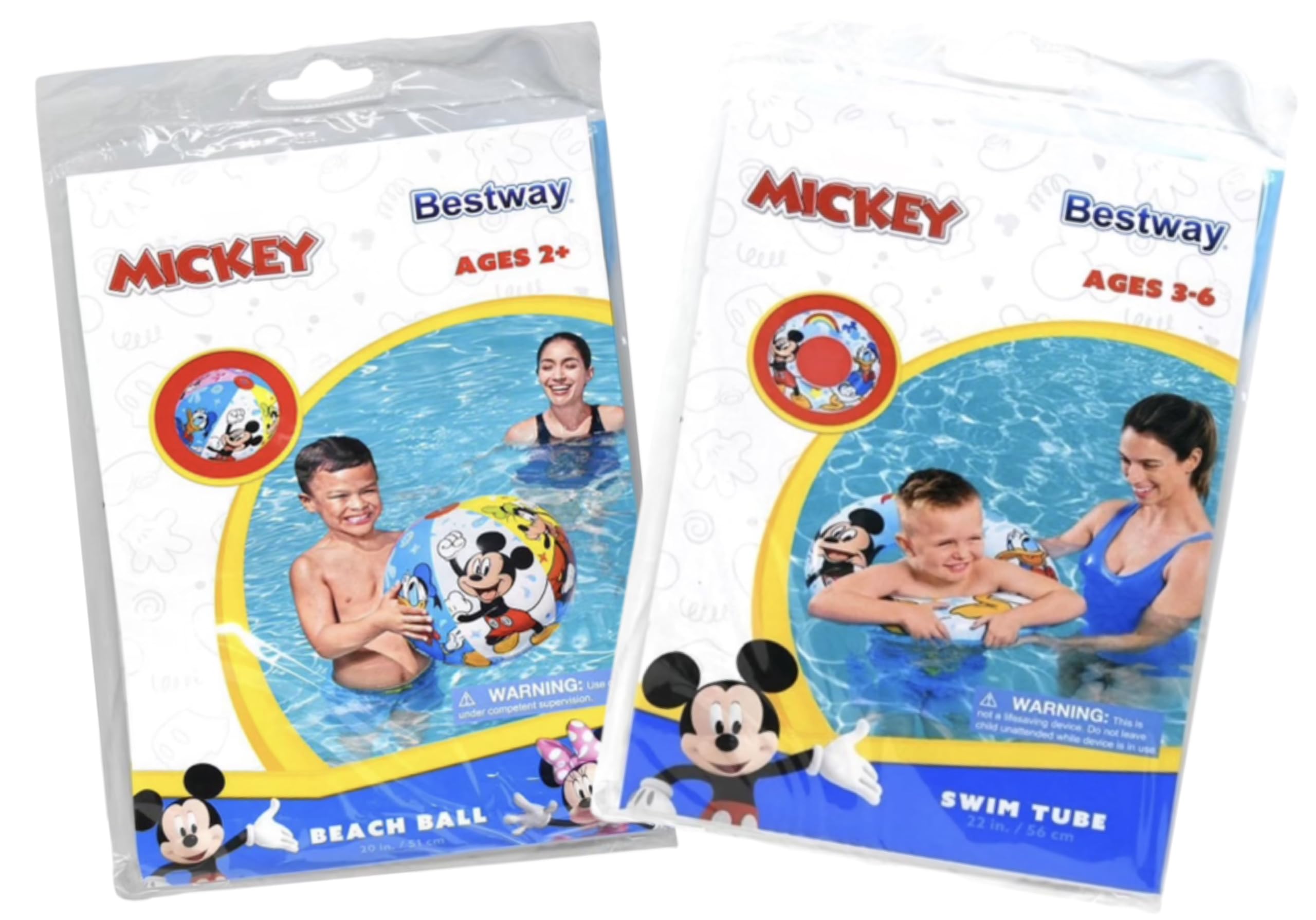 Pacote De Tubo De Natação E Bola De Praia Bestway Disney Mickey 56cm