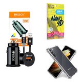 Kit Carregador Veicular + Capinha Samsung S21 + Película 9d